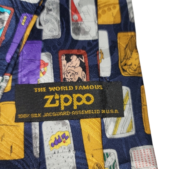 Zippo Lighter Silk Tie Navy Blue RARE Design NWOT - Picture 3 of 4